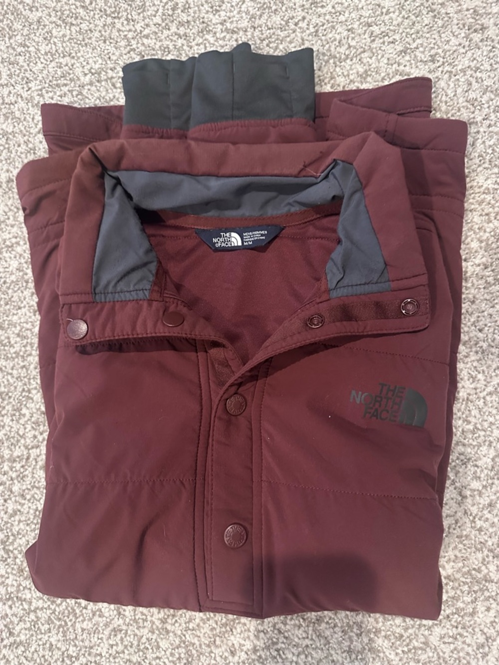 The North Face Men's Maroon Snap-Front Puffer Jacket